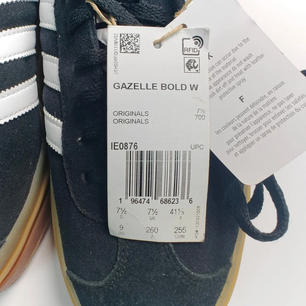 Adidas Gazelle Bold W Black White Gum Platform Sneakers IE0876 Mens 7.5 Womens 9